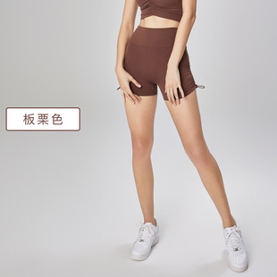 High-Waisted Peach Hip-Lifting Drawstring Yoga Shorts for Running and Fitness