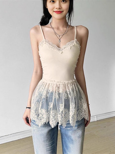 New Style Pure Desire Stacked Lace Small Camisole Women's Spring and Autumn Sleeveless Top with Chest Pad