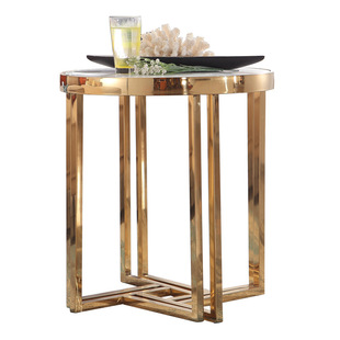 Marble Round Side Table Rock Plate Simple Modern Living Room Sofa Corner Table Stainless Steel Small Coffee Table Hotel Light Luxury