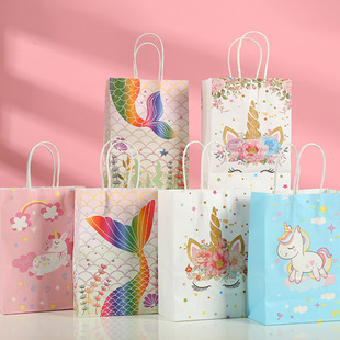Color mermaid tail gift packaging bag portable shopping strawberry gift bag color packaging bag paper bag wholesale