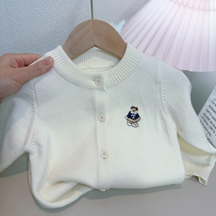 Children's Sweater Cardigan 2024 Autumn Boys and Girls Solid Color Embroidered Knitwear Autumn and Winter Coat Baby Sweater