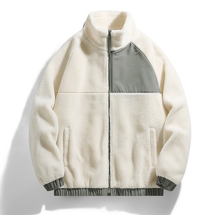 Autumn and Winter Couple's Collar Lambswool Casual Top Men's New Fashion Trendy Lambswool Jacket with Logo