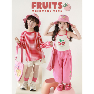 Wulibuyi Girls 2025 Summer New Suit Children's Cartoon Print Contrast Color Vest Easiest for Match Loose Shorts