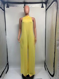 D2220 AliExpress Взрывы Европейская и американская весенне-летняя трансграничная торговля Сплошной цвет Широкие штанины Комбинезон без рукавов