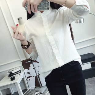 Lace Styliky Styliky Long Sleeve Shirt White Shirt Women's Autumn and Winter Shirt fleece-lined Base Collar New Style Small