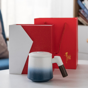 Mug ceramic tea separation tea cup frosted household office wooden handle with lid filter personal