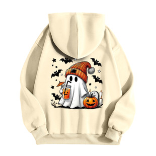 Autumn and winter fashion European and American 2024 new Christmas printing long sleeve hooded men's and women's warm loose thin