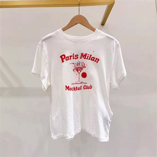 French Niche 2025 Spring and Summer New Round Neck Contrast Color Letter Printed Short-sleeved T-shirt for Women