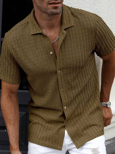 2025 Europe and the United States Amazon TEMU spring and summer new men's fashion casual slim top fashion short sleeve waffle