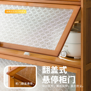 Kitchen Storage Rack with Cabinet Door Floor Multi-layer Multi-function Cabinet Microwave Oven Cookware Bowl and Dish Storage Cupboard