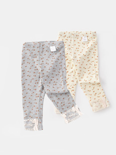 Children's clothing girls 2025 spring new autumn pants children's warm floral pants 5119 skin-friendly leggings trousers
