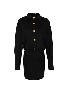 Black Polo Collar Long-sleeved Shirt dress Women's Autumn Suede Slim Look Short Skirt Elegant Tight Waist Hip Skirt