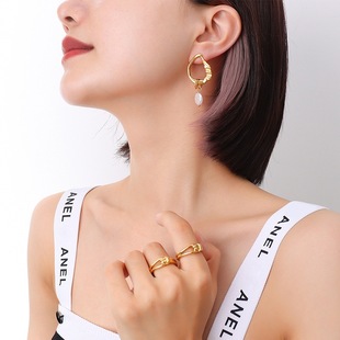 French Style Ins Lightweight Special-Shaped Imitation Pearl Asymmetric Earrings Design Titanium Steel Plated 18 Gold Ear Chain Jewelry F535