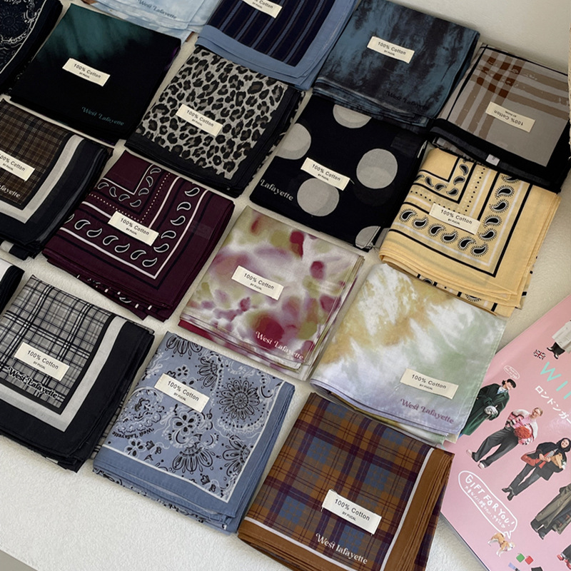 High-End Retro Plaid Polka Dot Scarf Decorative Headscarf Scarf Silk Scarf Spring and Summer New Style