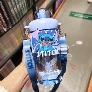 Genuine Sanrio Cartoon Plastic Space Cup High Color Value Strap Crossover Straw Stirring Children's Drinking Cup