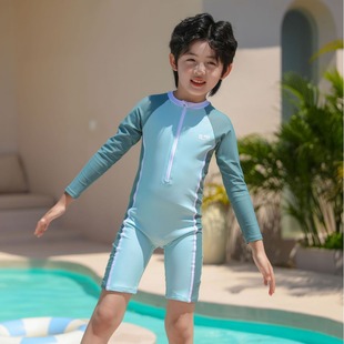 Children's swimsuit Boys' long-sleeved sun protection one-piece Sports teenagers middle and big children boys' shorts swimsuit