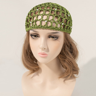 Japanese minority retro art hollow bag head cap fashionable Pearl knitted wool cap Women's Moon cap a generation of hair