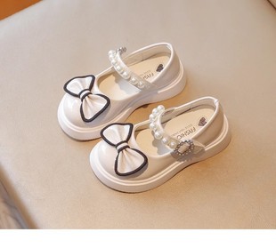 Girls Shallow Mouth Leather Shoes Latest Spring and Autumn New Children's Black Single-layer Shoes Girls Stylist Pearl Princess Leather Shoes