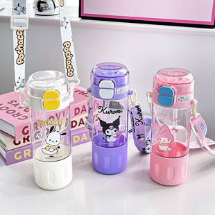 Семейная серия Sanrio с двойным напитком пластиковая чашка удобная для переноски силиконовая всасывающая насадка двойной напиток дизайн с чашкой веревки