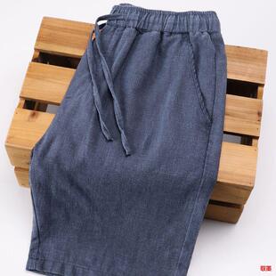 Summer Blue Cotton Linen Shorts Men's Solid Color Linen Straight Casual Pants Loose Loose Loose Waist All-match Beach Pants
