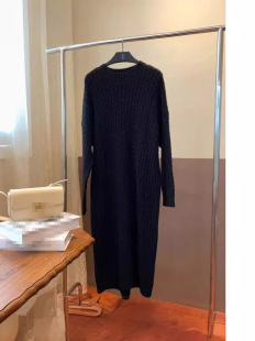2024 New Autumn and Winter Coat Long Twist Sweater Women's Solid Color Round Neck Lazy Style Casual Knitted dress Women