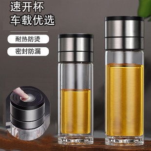 New Simple One-Click Opening Glass Double-Layer High Borosilicate Water Cup with Printed Logo for Car Universal Drop Shipping