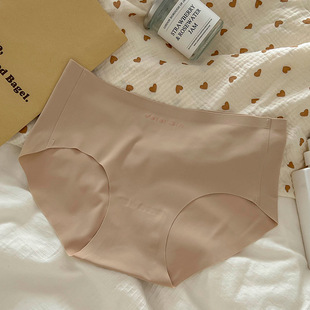 Jia zhi pure seamless ladies underwear ice silk mid-waist solid color letters breathable ice silk comfortable high elastic comfortable briefs