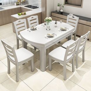Solid Wood Dining Table and Chair Combination Square and Round Dual-purpose Dining Table Folding Dining Table Household Dining Table Dining Chair Retractable Folding