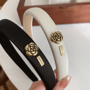 Korean Style Xiaoxiang Camellia Hairband Black Sponge High Cranial Top Hairband Women's Fashionable Hair Accessories Headband Pressed Hair Headwear