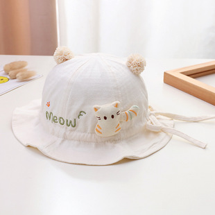 Baby Hat Spring Summer Autumn Boys and Girls Baby Foreign-style Cute Kitten Moe Adjustable Fisherman Hat Children's Hat