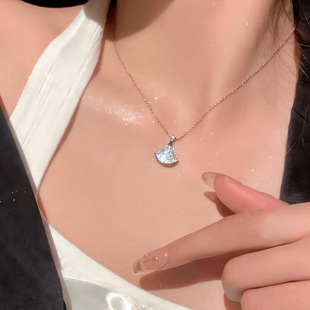 High Version Small Skirt Necklace Full Diamond Platinum Fan-shaped Clavicle Chain High Sense TikTok Live Spelling Hot Selling