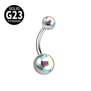 Lvyue G23 pure titanium navel nail navel Buckle Titanium alloy is not easy to be allergic Double Diamond umbilical ring European and American umbilical ornaments human body puncture