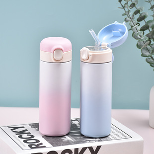 Macaron 304 stainless steel vacuum cup couple's small mini pocket Cup gradient bounce cover portable pea Cup