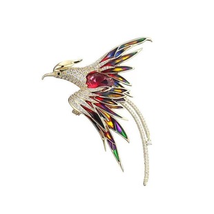 Fashionable and Exquisite Phoenix Brooch, Alloy Rhinestone, Bird Facing Phoenix, Long Tail Phoenix Brooch, Colorfulful Painted Oil Suit Accessories