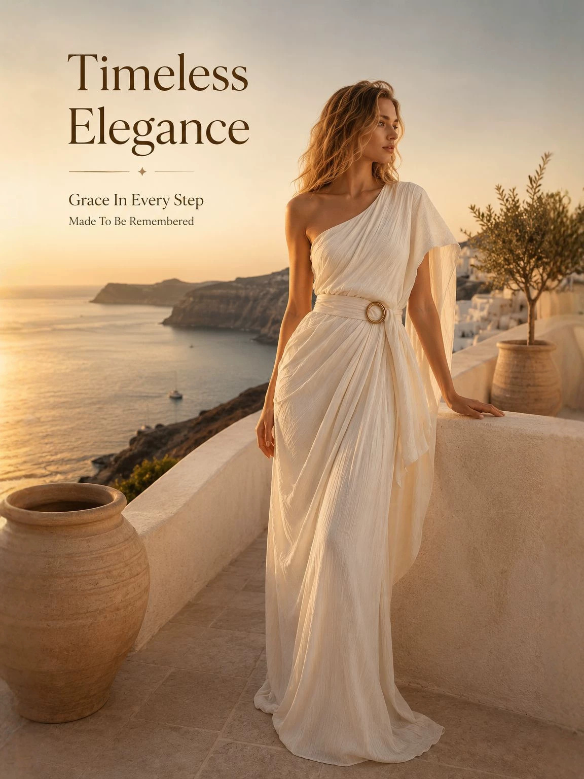 2026 Spring/Summer Cross-Border European and American Amazon Cotton and Linen Greek Style Classical One-Shoulder Belted Irregular Hem Dress