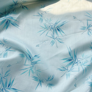 Bamboo Leaf New Chinoiserie Ramie Retro National Style Fabric Elegant Cheongsam Shirt Dress Han Dynasty Fabric Designer