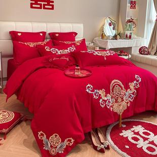 High-grade Chinese-style Dragon and Phoenix Embroidery Wedding Four-piece Big Red Bed Sheet Quilt Cover Pure Cotton Wedding Bedding