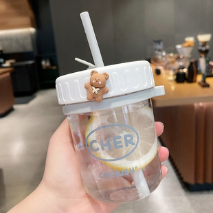 Factory Direct supply small water Cup Girls High-looking with straw Cup summer student simple portable transparent plastic cup