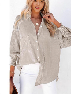 2025 European and American Cross-border New AliExpress Amazon Brings Cuff Shirt Loose Casual Pocket Top