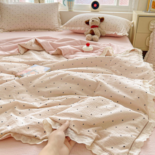 Pure Cotton Wrinkle Yarn Summer Quilt Four-piece Set Summer Pure Cotton Summer Cool Quilt Air Conditioning Quilt Machine Washable Class A Maternal and Infant Grade