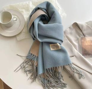 Blogger with White Cream Blue and White Plaid Mohair Scarf Women's Korean-style All-match Scarf Comfortable Warm Scarf