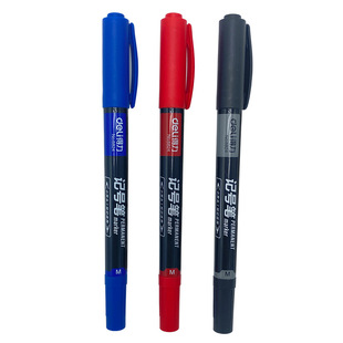 Deli Deli 6824 Double-headed Mark Pen Black Oil Pen Gouxie Pen Art Special Whiteboard Pen Small Double-headed Pen