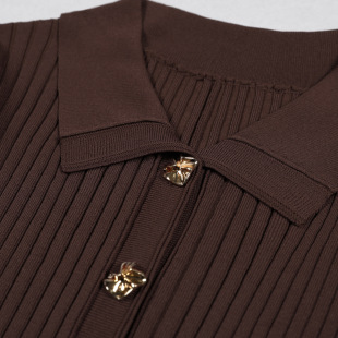 high quality in stock 2025 Europe and the United States spring and autumn new fashion knitted lapel slim long sleeve dress women