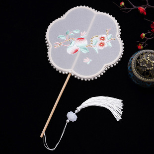 Round fan ancient style fan children's summer translucent ancient costume Hanfu cheongsam embroidered long handle tassel dance fan Palace fan