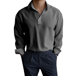 2023 Amazon Lapel Solid Color Four Seasons Новая Мужская водолазка Деловая рубашка с лацканами Мужская рубашка с длинным рукавом