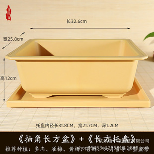 Household long flower pot rectangular manger pot succulent green plant banyan bonsai bonsai breathable imitation purple sand resin pot