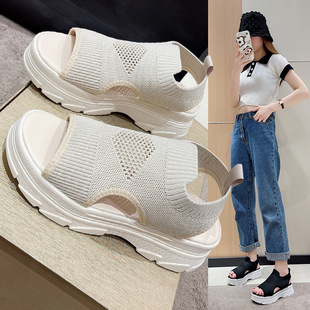 Flying Weaving Platform Platform Fish-toe Sandals Women's Summer New Korean Style Hollow-out Casual Sports Sandals Knitted Sandals