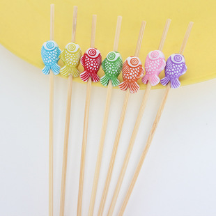 Children's washed love fruit stick 100 pcs/pack Children's Fun series butterfly fish round beads decorative toothpick Amazon