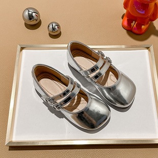 New Girls silver Princess Shoes Soft-soled Leather Shoes Mary Stage Performance Shoes Summer Children Sandals
