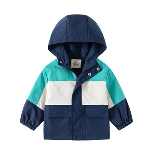 Fashion children's clothing wholesale 2024 spring boys' hooded jacket baby color matching zipper shirt children's jacket delivery